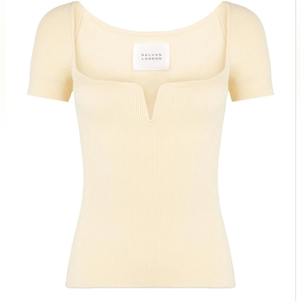 Galvan London Gaia Ribbed Knit Cream Top Soft Stretch Blend Size LG